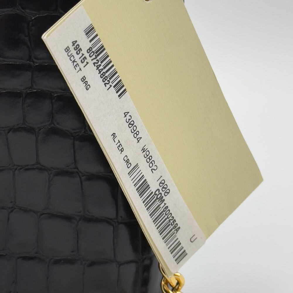 New Stella McCartney Black Croc Embossed Bucket Bag Gold Handle W/ Dust Bag - Picture 2 of 15
